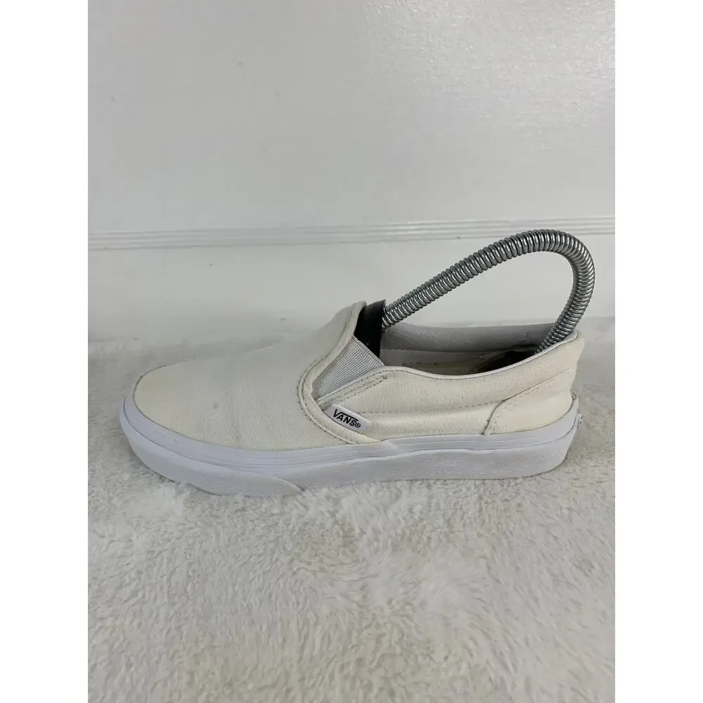 Vans Youth Classic Slip-On Sneakers White Canvas Shoes Size 3 | EU 34